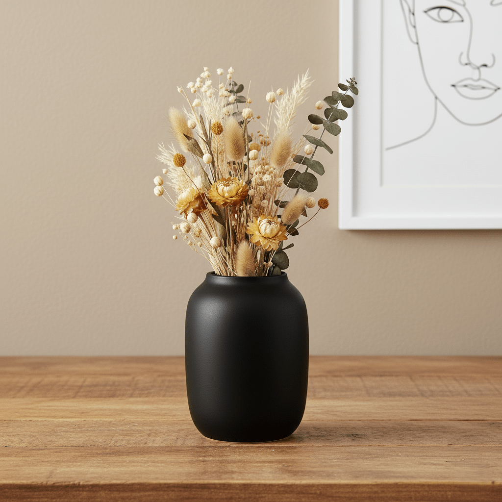 Steingutvase, Dekovase, Tonvase aus Steingut handgefertigt Portugal schwarz matt schlicht Ø 7 cm × H 15 cm von O Cactuu