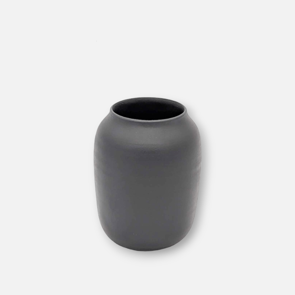 Steingutvase schwarz matt Portugal H 15cm weite Öffnung