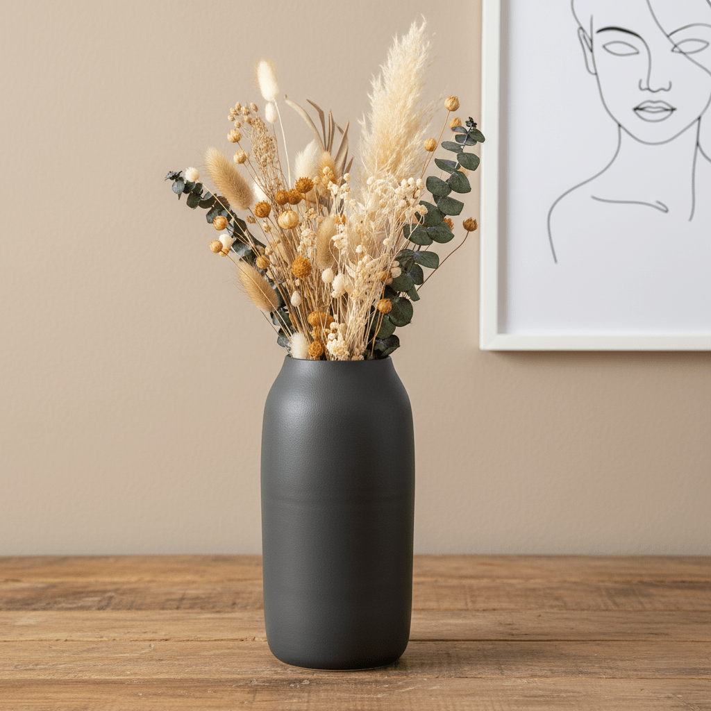 Steingutvase, Dekovase, Tonvase aus Steingut handgefertigt Portugal schwarz matt schlicht Ø 8,5 cm × H 25 cm von O Cactuu