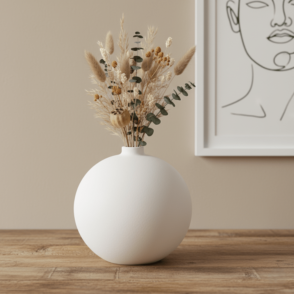 Steingutvase, Dekovase, Tonvase aus Steingut handgefertigt Portugal weiss matt schlicht B 11 cm × H 13 cm von O Cactuu