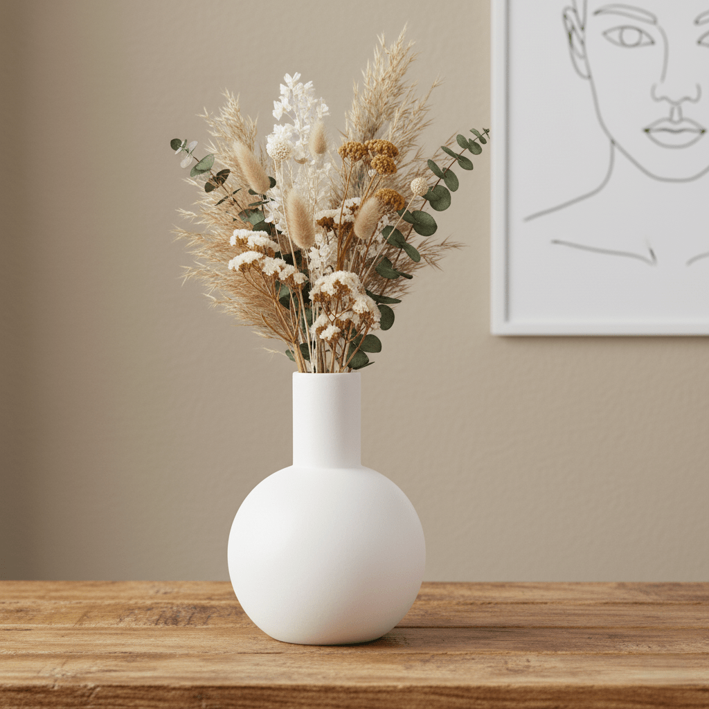 Steingutvase, Dekovase, Tonvase aus Steingut handgefertigt Portugal weiss matt schlicht B 11 cm × H 17 cm von O Cactuu