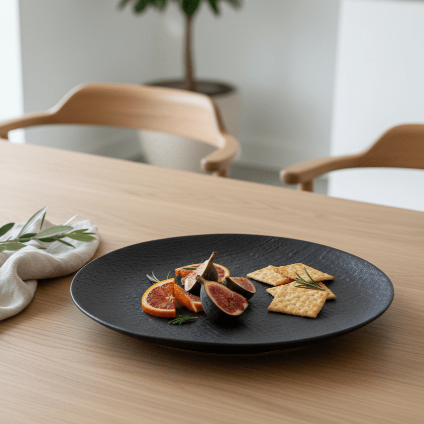 Tablett aus Keramik schwarz Ø 38.5cm x H 3.5cm | Cheron Geschirr von Light & Living