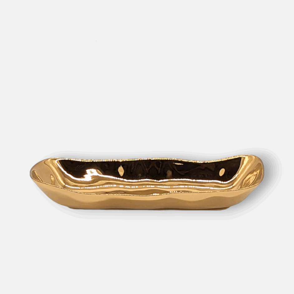 Tablett aus Porzellan Gold Metallic rechteckig 34,5 cm