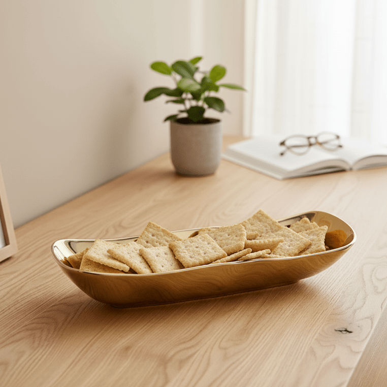 Tablett aus Porzellan gold metallic look rechteckig lang L 34.5cm x B 12cm x H 6.5cm | Josette Geschirr von Pampa Bay