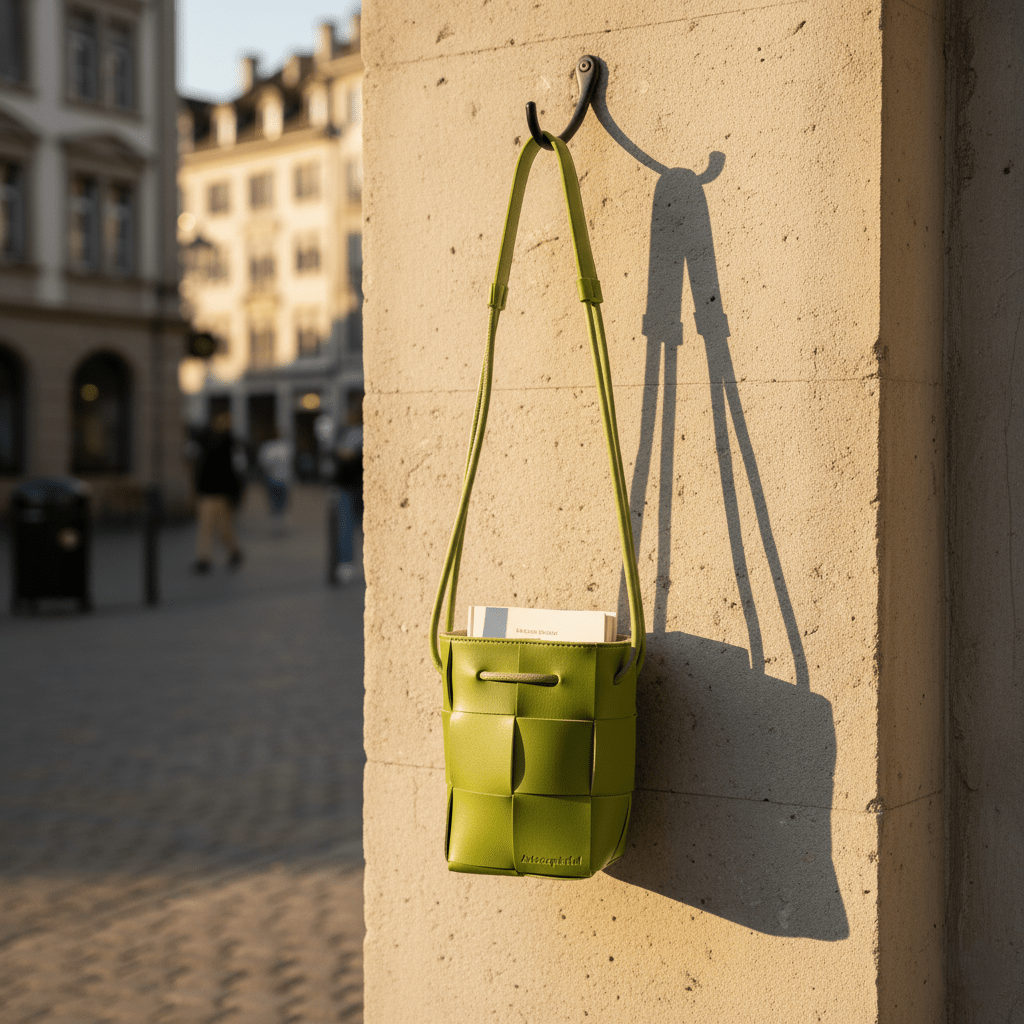 Tasche aus veganem Leder in Olivgrün mit Flechtmuster, H 20cm B 15cm Taschen von De Lange Tafel