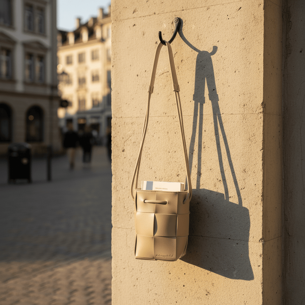 Tasche aus veganem Leder in Taupebraun mit Flechtmuster, H 20cm B 15cm Taschen von De Lange Tafel