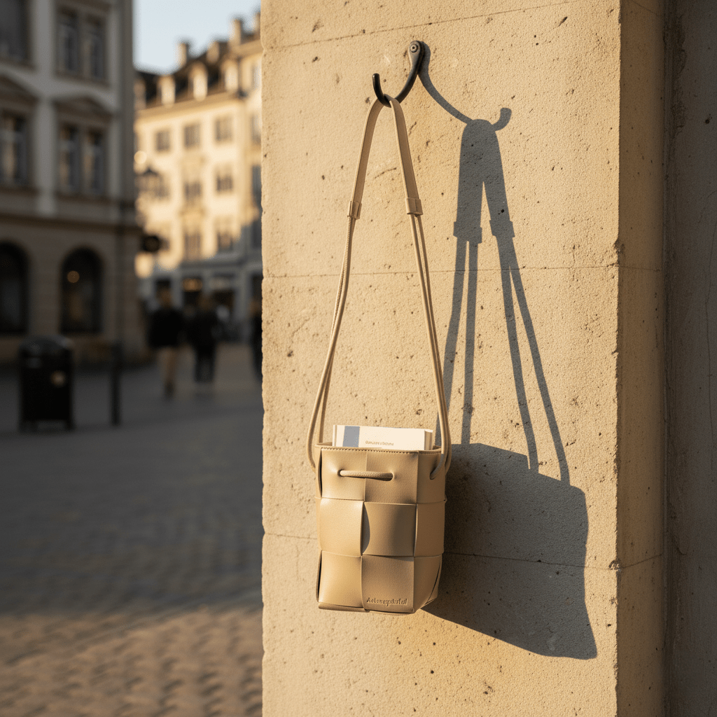 Tasche aus veganem Leder in Taupebraun mit Flechtmuster, H 20cm B 15cm Taschen von De Lange Tafel