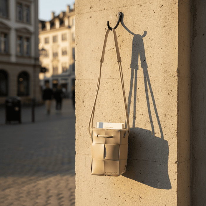 Tasche aus veganem Leder in Taupebraun mit Flechtmuster, H 20cm B 15cm Taschen von De Lange Tafel