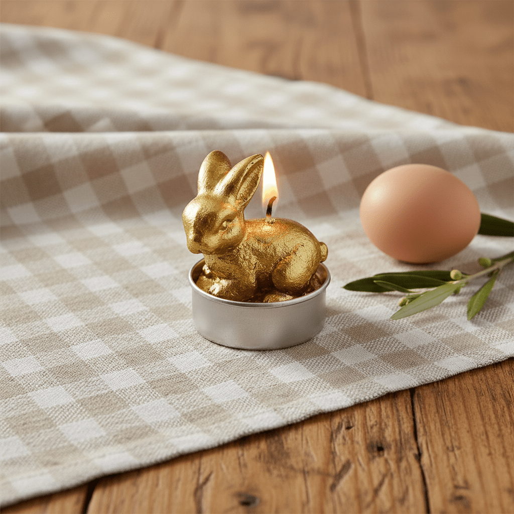 Teelichterset Rechaudkerzen Goldhasen aus Wachs Osterdeko H5.5cm Ø4cm | Ostern Kerzenlicht von HOFF Interieur