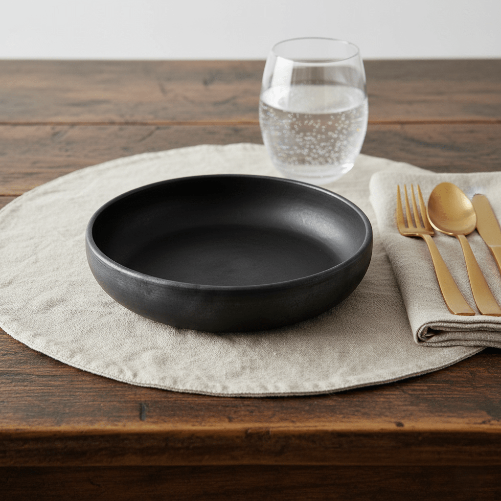 Teller aus Keramik schwarz handgefertigt in Indonesien Ø 22cm x H 5.5cm | Charlene Geschirr von Bazar Bizar