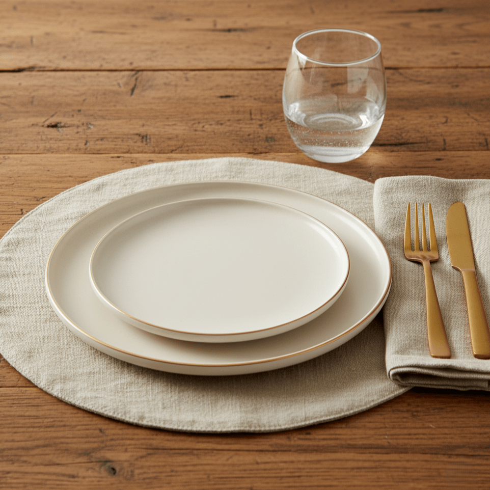 Teller aus Porzellan glasiert weiss handbemalt mit Goldrand | Geneviève Geschirr von Lene Bjerre