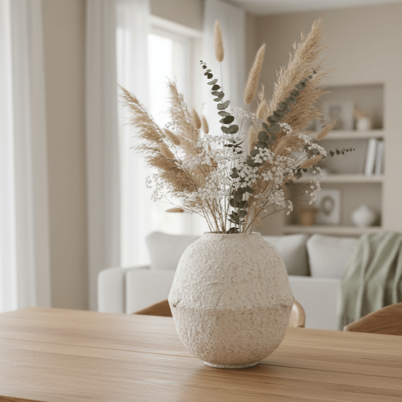 Terrakottavase, Dekovase aus handgefertigter Terrakotta, elfenbeinweiß, rustikal, B 28 cm × H 25 cm – von Affari of Sweden