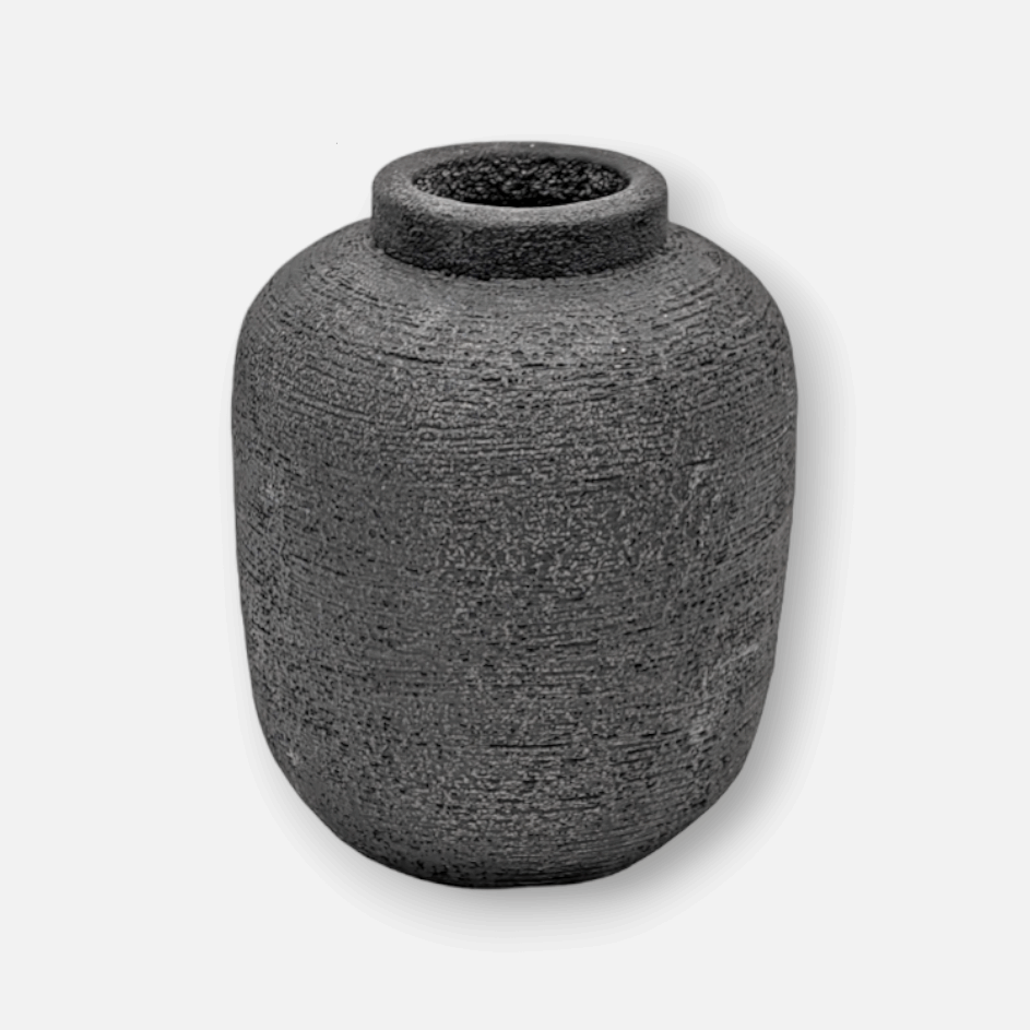 Terrakottavase, Dekovase aus Terrakotta handgefertigt schwarz matt mit rauer Struktur B 19 cm × H 23 cm von Bazar Bizar