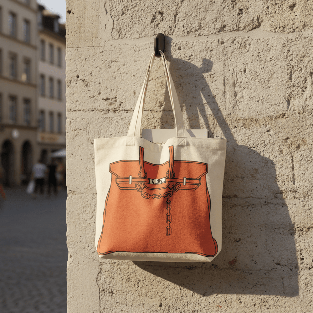 Tote Bag aus Baumwolle mit Iconic Bag-Motiv in Orange, H 39cm B 43cm, Design Bag Taschen von Kiss Couture