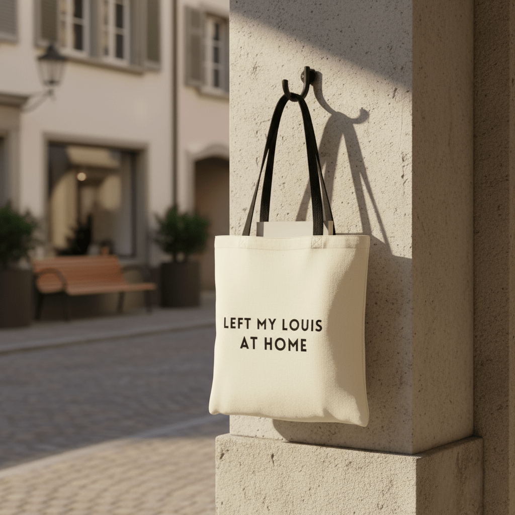 Tote Bag aus Baumwolle mit Spruch „Left my Louis at Home“, H 45cm B 30cm Taschen von Kiss Couture
