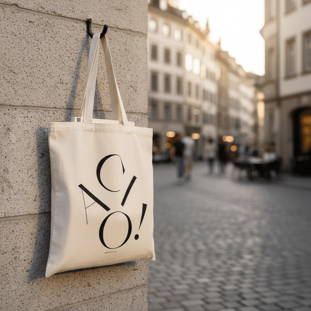 Tote Bag, Einkaufstasche aus Baumwolle beige mit Schriftzug CIAO! 42 x 38cm | Ciao Taschen von Typealive