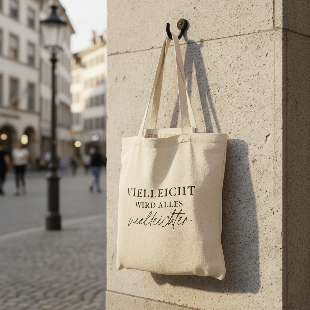 Tote Bag, Einkaufstasche aus Baumwolle beige mit Schriftzug „Vielleicht wird alles vielleichter“ von Typealive