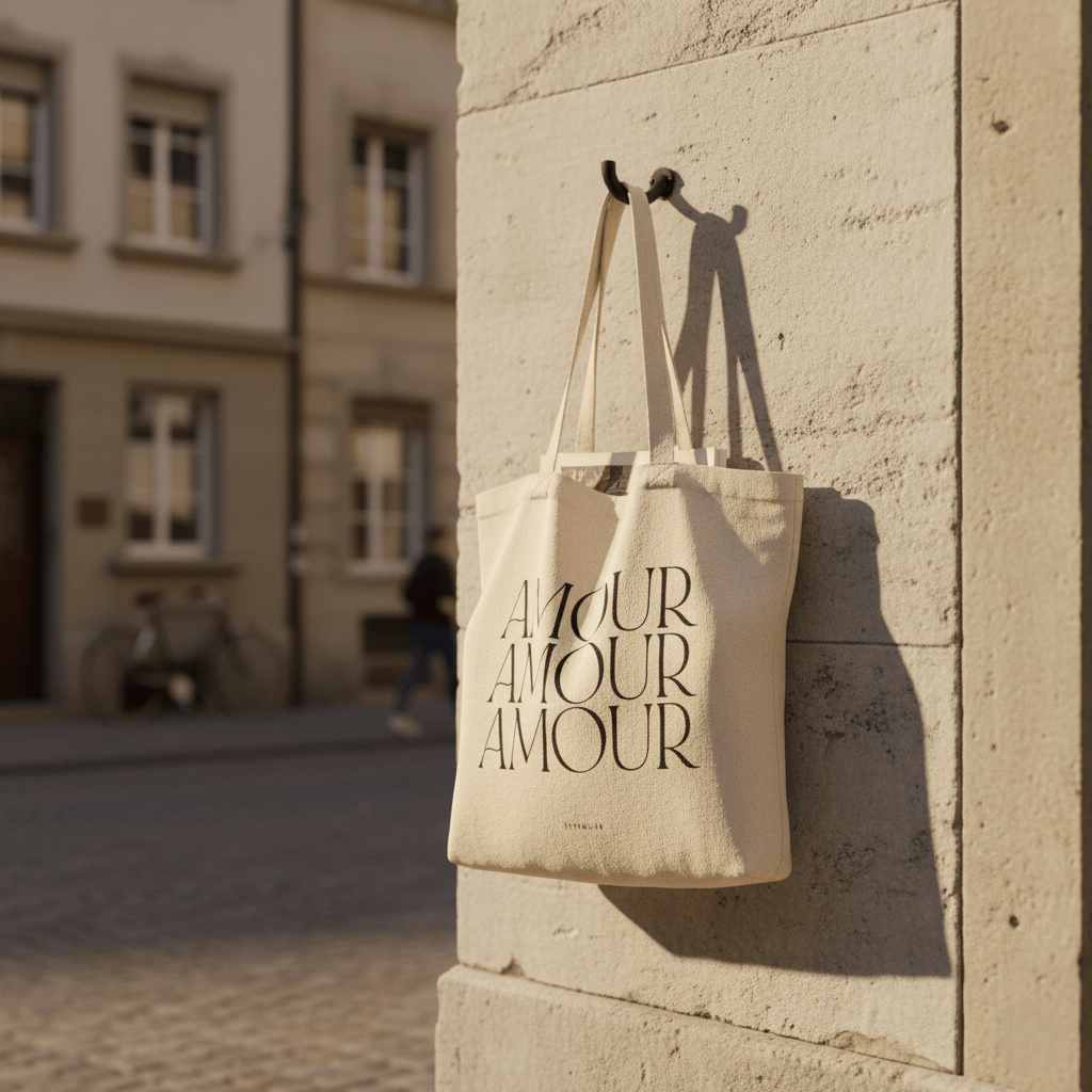 Tote Bag, Einkaufstasche aus Baumwolle naturbeige mit Schriftzug Amour 41 x 36.5cm | Amour Taschen von Typealive
