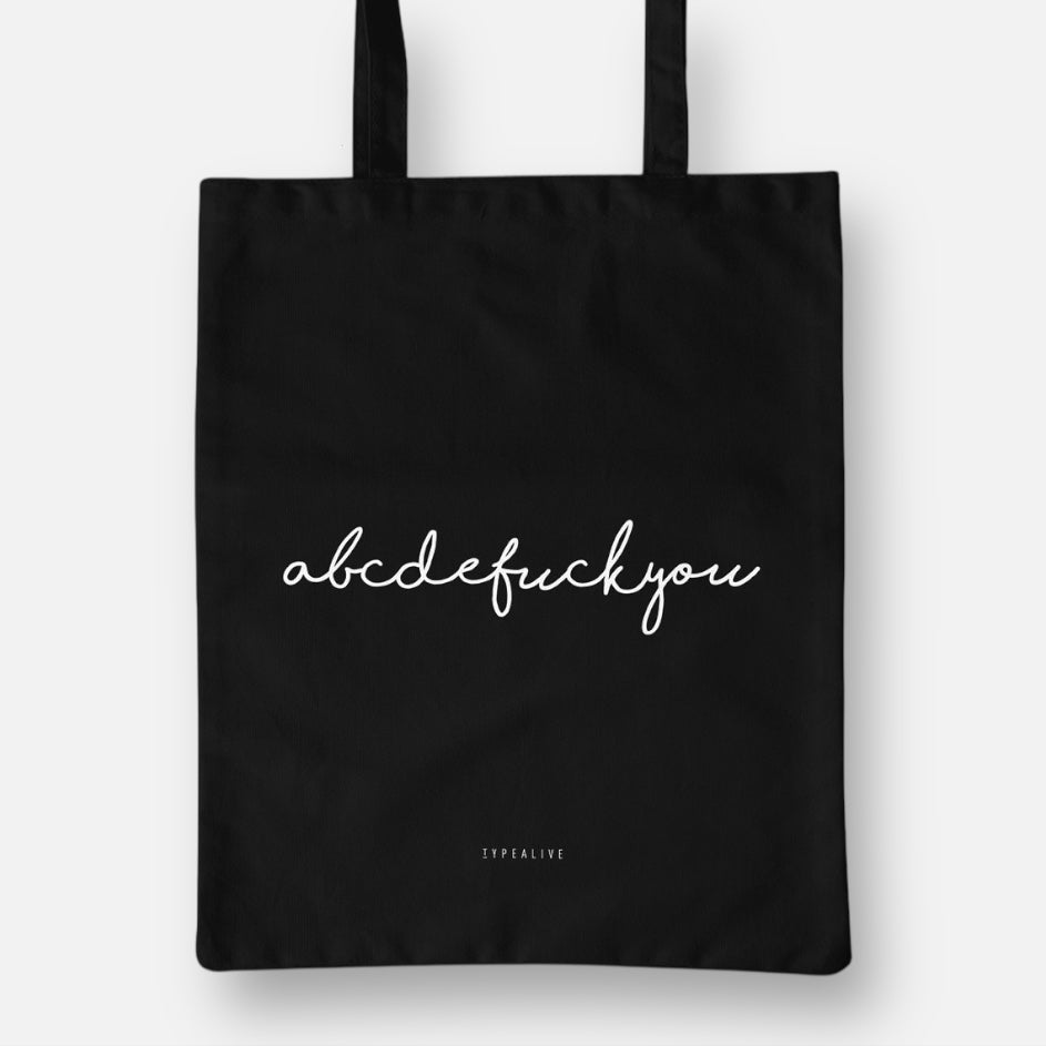 Tote Bag, Einkaufstasche aus Baumwolle schwarz mit Schriftzug abcdefuckyou 42 x 38cm | abcdefuckyou Taschen von Typealive
