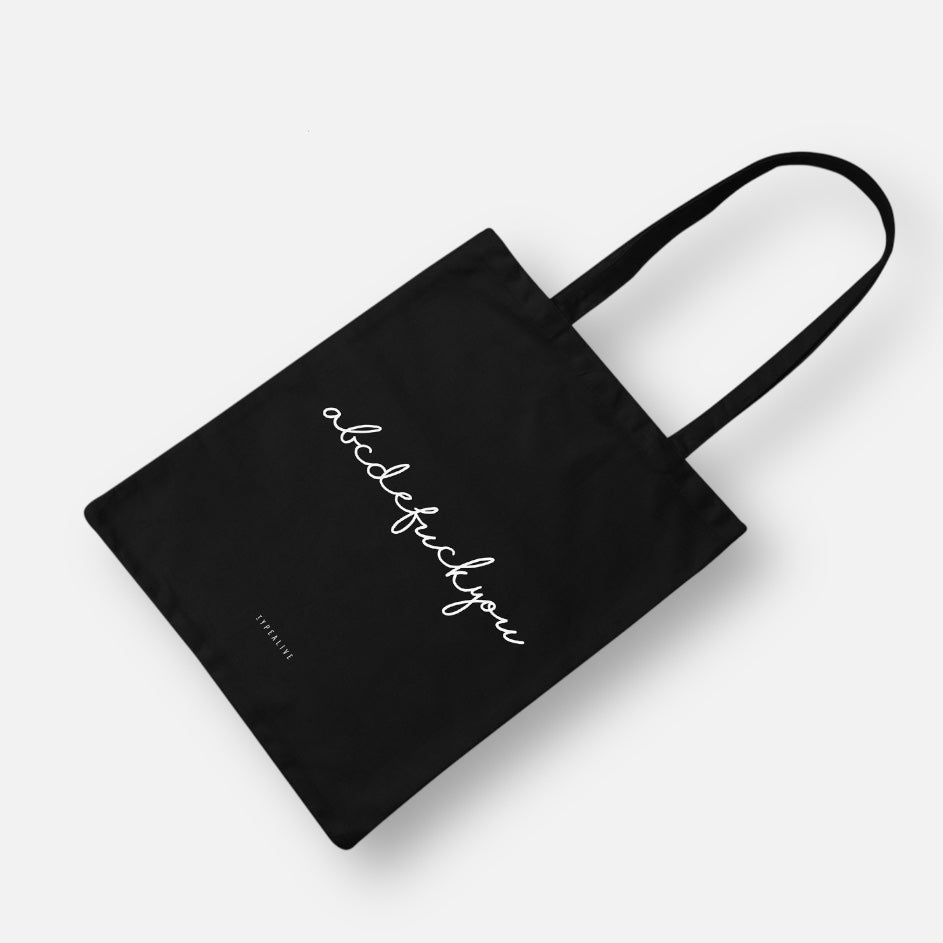 Tote Bag, Einkaufstasche aus Baumwolle schwarz mit Schriftzug abcdefuckyou 42 x 38cm | abcdefuckyou Taschen von Typealive