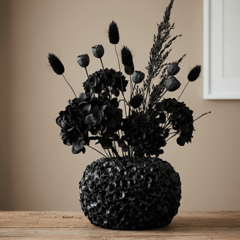 Vase Hortensienstruktur schwarz Ø38cm H23cm Vasen von Light & Living