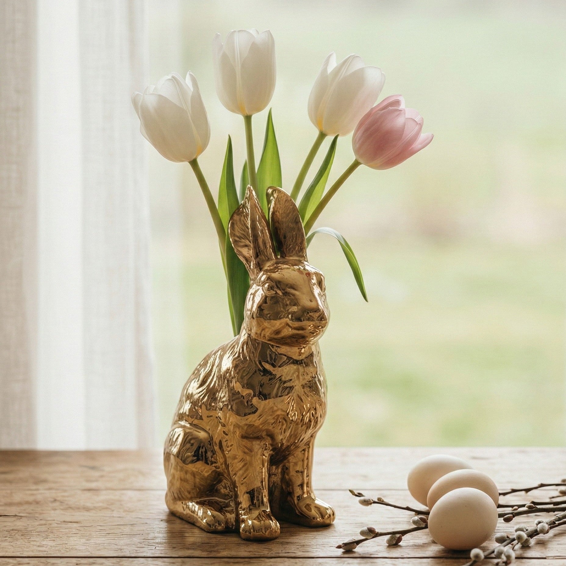 Vase Keramik Hasenfigur gold Ostern H23cm Vasen von HOFF Interieur