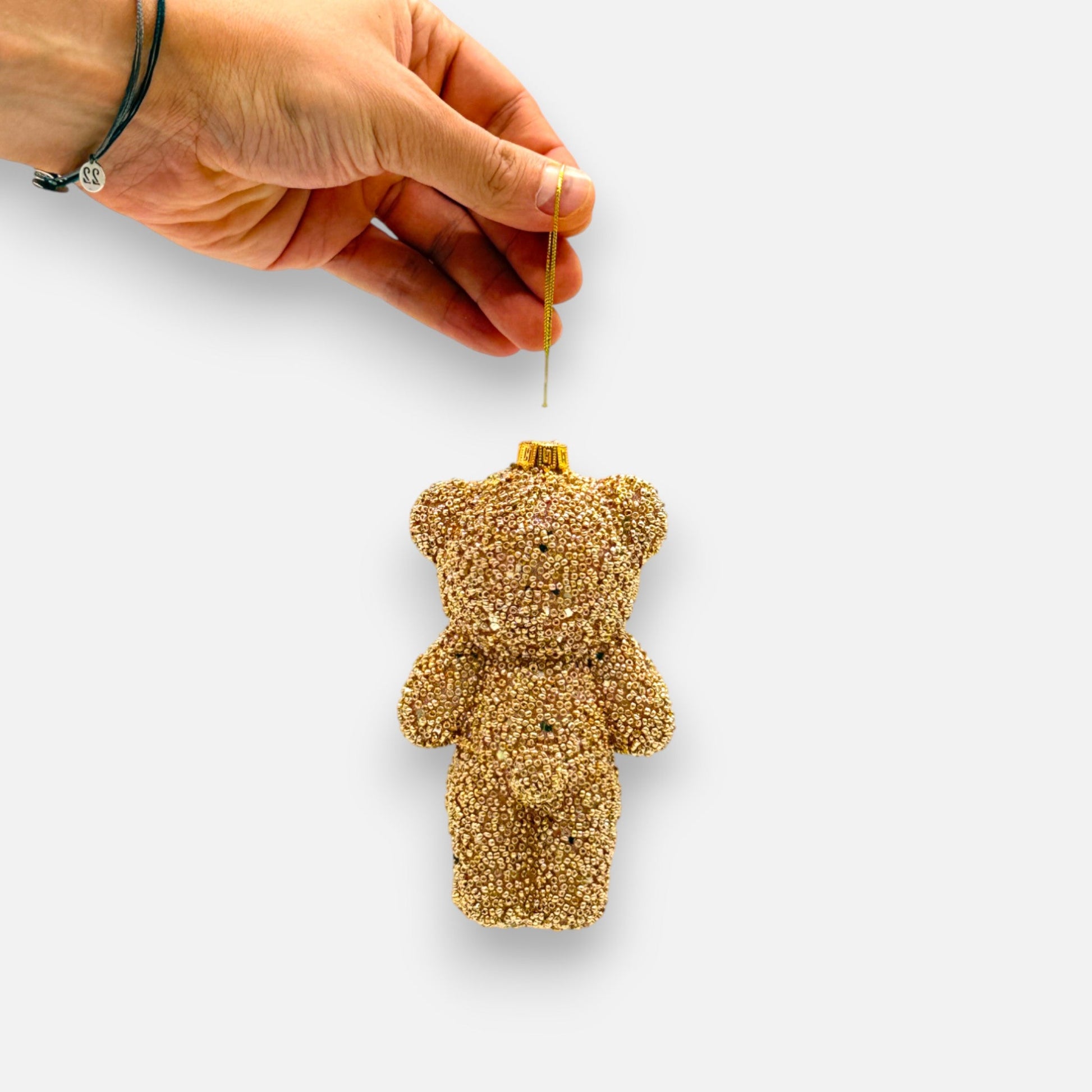 Weihnachtsanhänger Bär aus Glas Gold mit Perlenstruktur, H 14cm, Weihnachten Dekoration von EDG