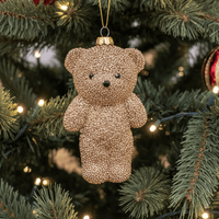 Weihnachtsanhänger Glas Bärenfigur Perlenstruktur gold H14cm