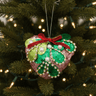 Weihnachtsanhänger Stoff Herzform Pailletten grün rosa H10cm