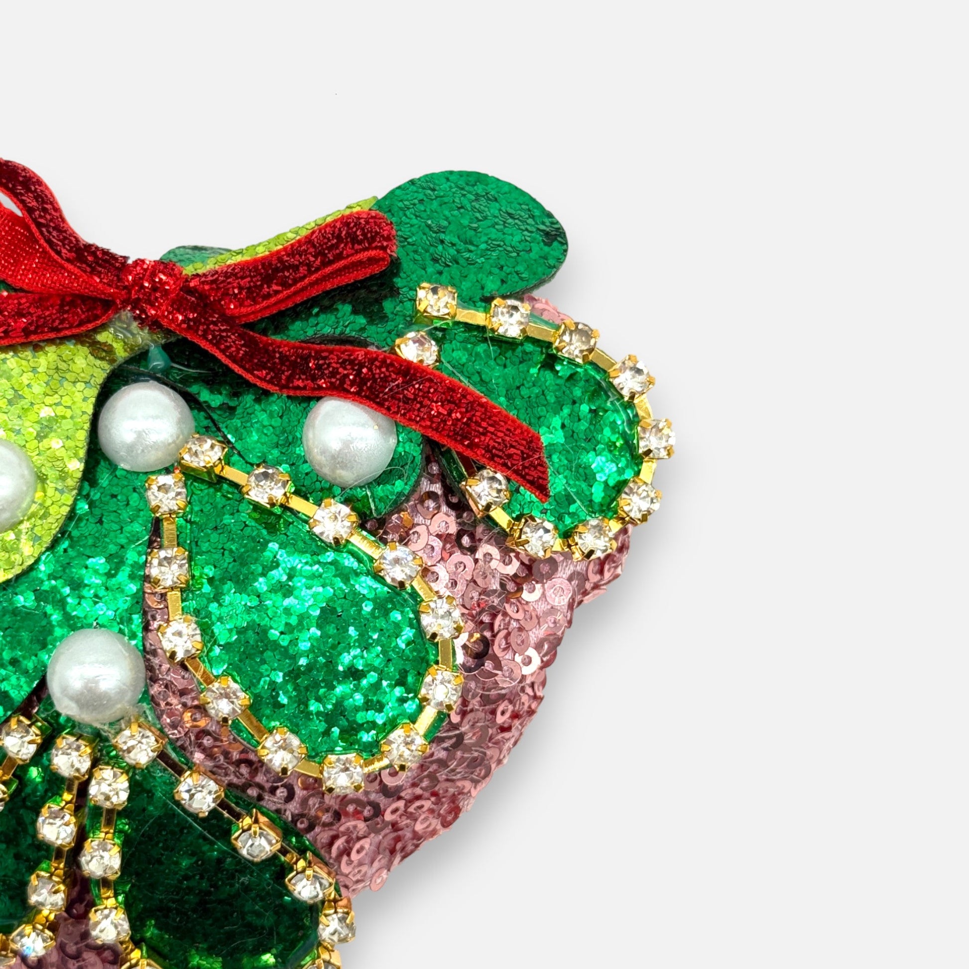 Weihnachtsanhänger Herz aus Stoff Grün Rosa mit Pailletten, H 10cm, Weihnachten Dekoration von EDG