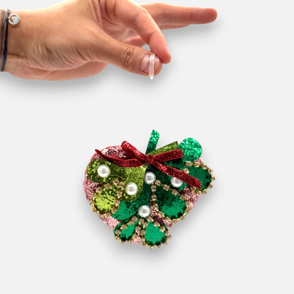 Weihnachtsanhänger Herz aus Stoff Grün Rosa mit Pailletten, H 10cm, Weihnachten Dekoration von EDG