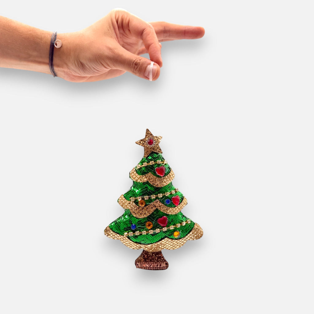 Weihnachtsanhänger Tannenbaum aus Stoff Grün Gold mit Pailletten, H 17cm, Weihnachten Dekoration von EDG