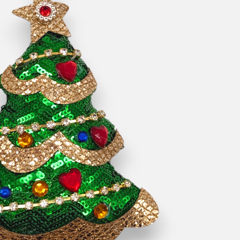 Weihnachtsanhänger Tannenbaum aus Stoff Grün Gold mit Pailletten, H 17cm, Weihnachten Dekoration von EDG