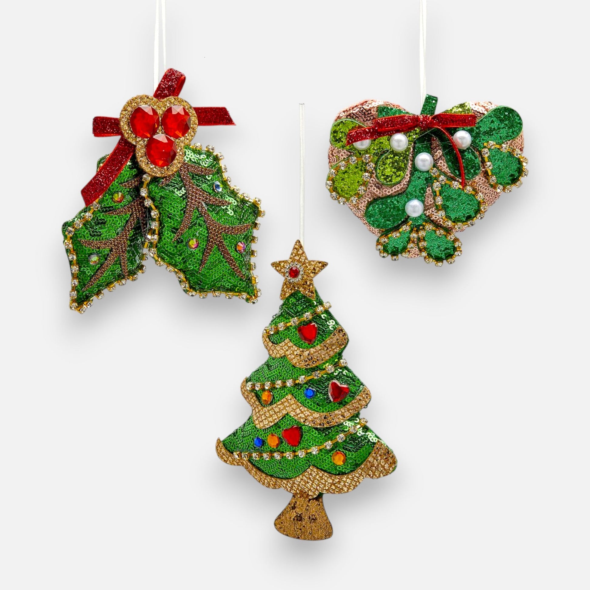 Weihnachtsanhänger Tannenbaum aus Stoff Grün Gold mit Pailletten, H 17cm, Weihnachten Dekoration von EDG