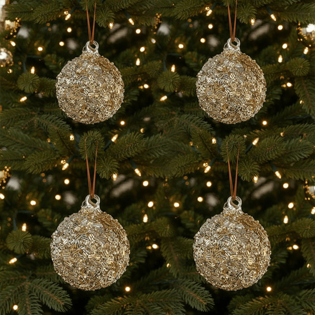 Weihnachtskugel aus Glas Gold mit Pailletten - Mix, Ø 8cm, Weihnachten Dekoration von Shishi