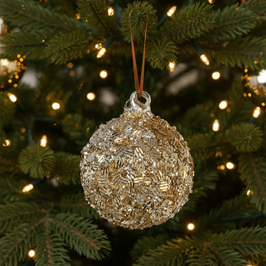 Weihnachtskugel aus Glas Gold mit Pailletten-Mix, Ø 8cm, Weihnachten Dekoration von Shishi