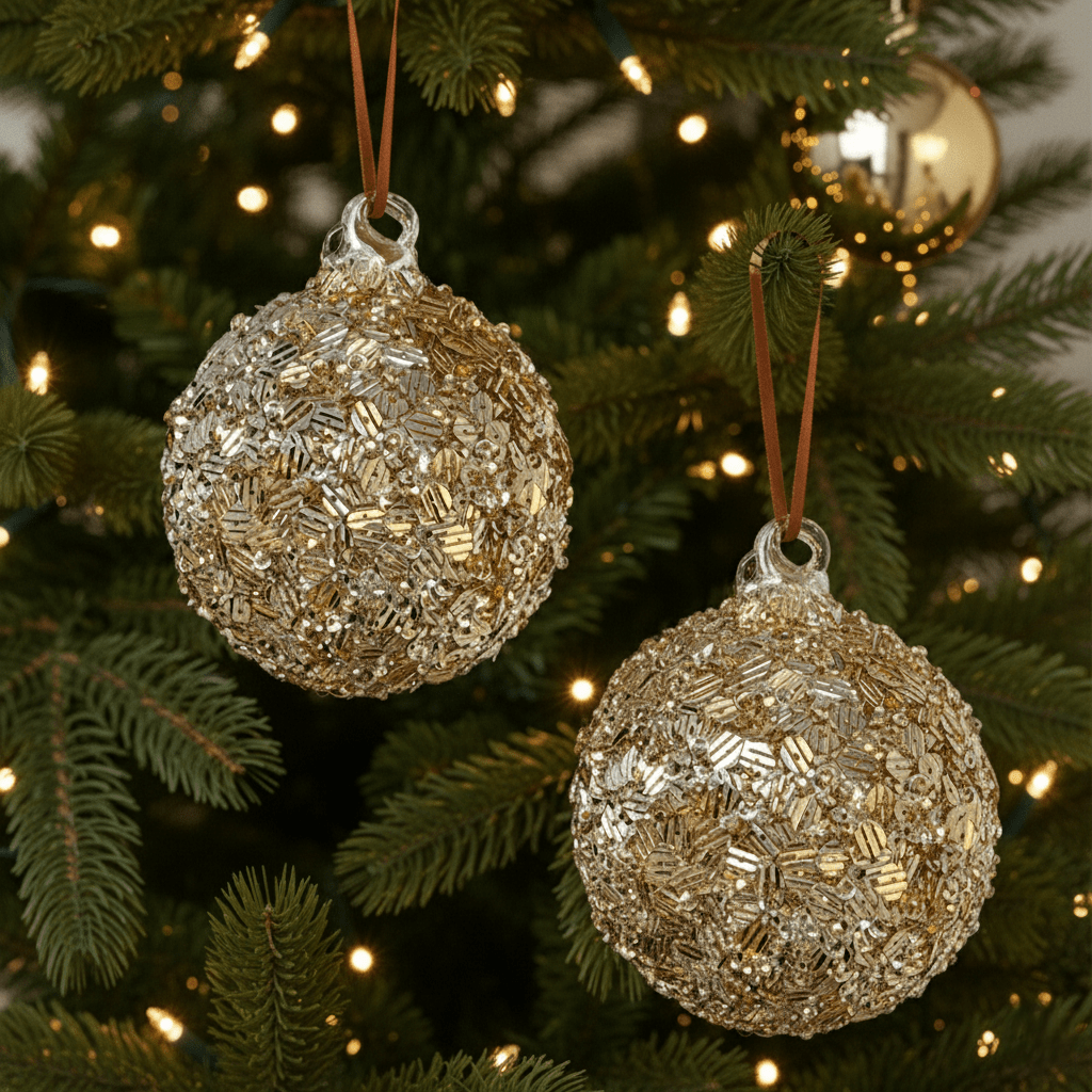 Weihnachtskugel aus Glas Gold mit Pailletten - Mix, Ø 8cm, Weihnachten Dekoration von Shishi