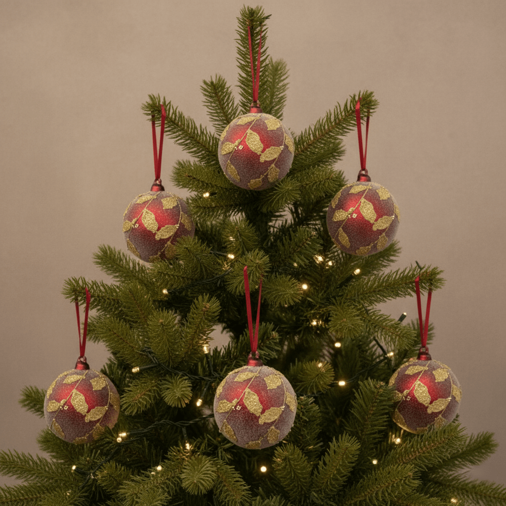 Weihnachtskugel aus Glas Rot matt mit Gold - Glitter - Motiv, Ø 8cm, Weihnachten Dekoration von Shishi