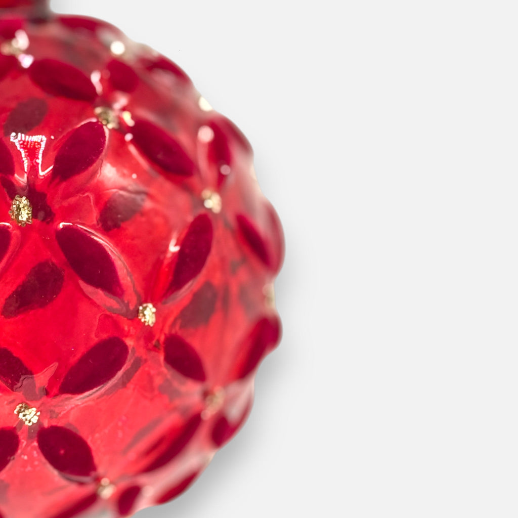Weihnachtskugel aus Glas Rot mit Samt - und Glitzer - Dekor, Ø 10cm, Weihnachten Dekoration von Shishi