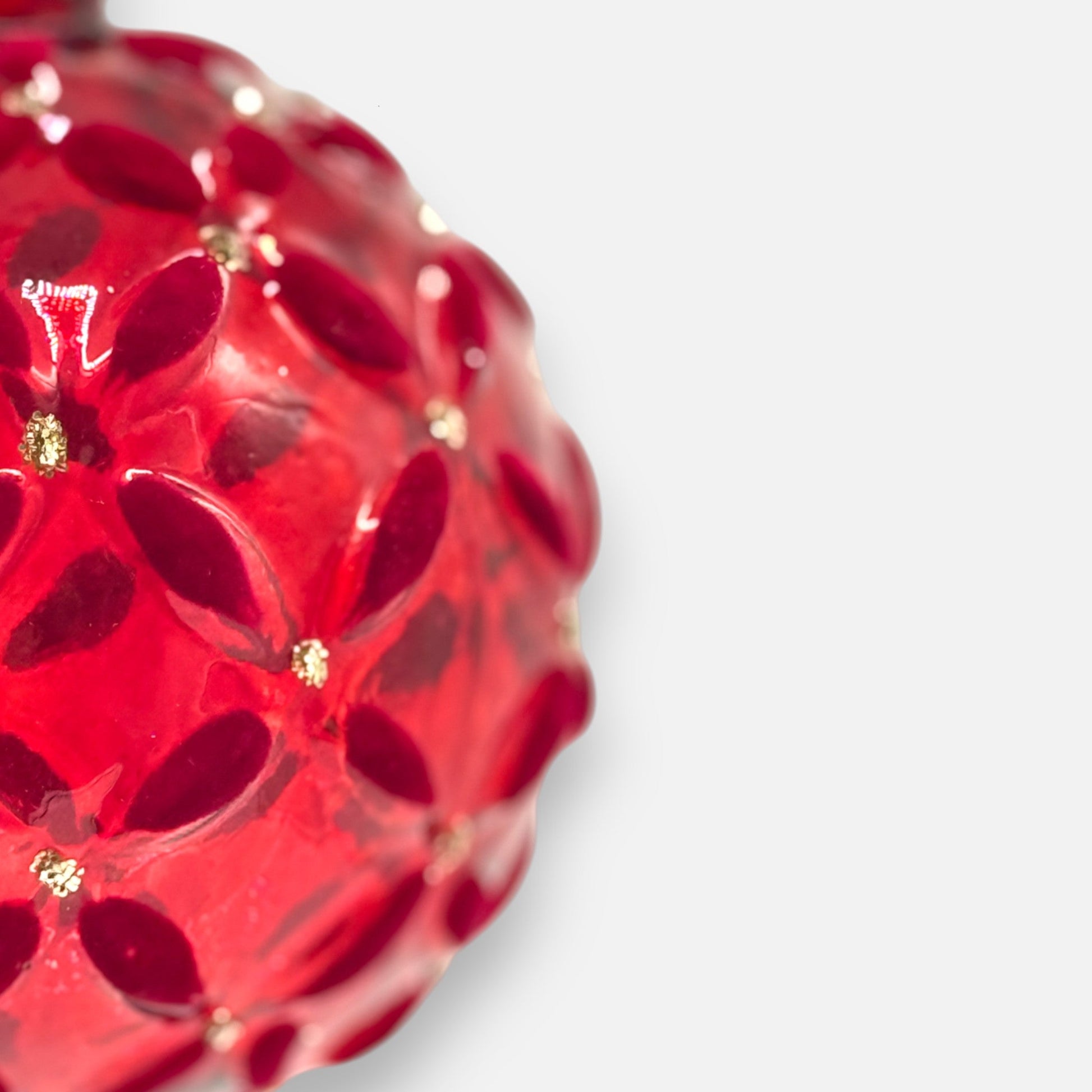 Weihnachtskugel aus Glas Rot mit Samt - und Glitzer - Dekor, Ø 10cm, Weihnachten Dekoration von Shishi