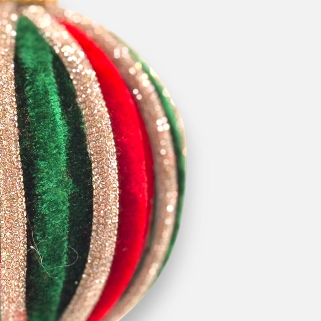 Weihnachtskugel aus Samt Rot Grün mit Gold - Glitzerstreifen, Ø 10cm, Weihnachten Dekoration von EDG