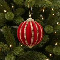 Weihnachtskugel Samt Goldperlendekor rot Weihnachten Ø 10cm