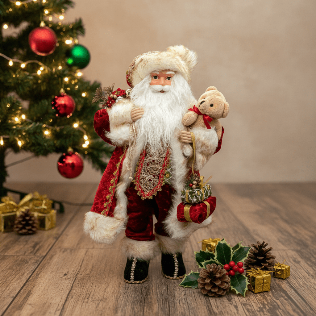 Weihnachtsmann Figur mit Teddy und Geschenksack, H 64cm, Santa Claus Weihnachten Dekoration von EDG