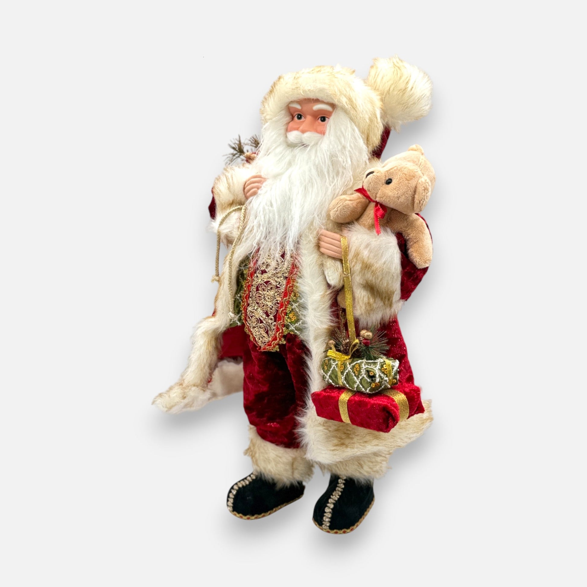 Weihnachtsmann Figur mit Teddy und Geschenksack, H 64cm, Santa Claus Weihnachten Dekoration von EDG