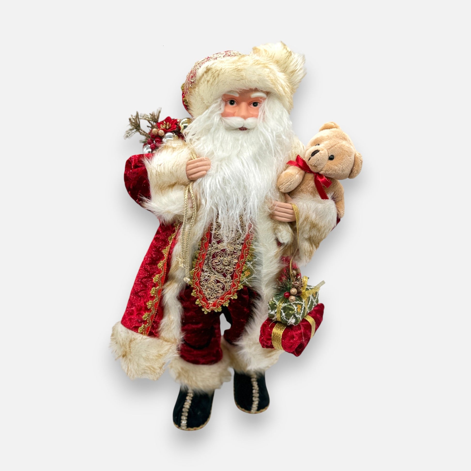 Weihnachtsmann Figur mit Teddy und Geschenksack, H 64cm, Santa Claus Weihnachten Dekoration von EDG