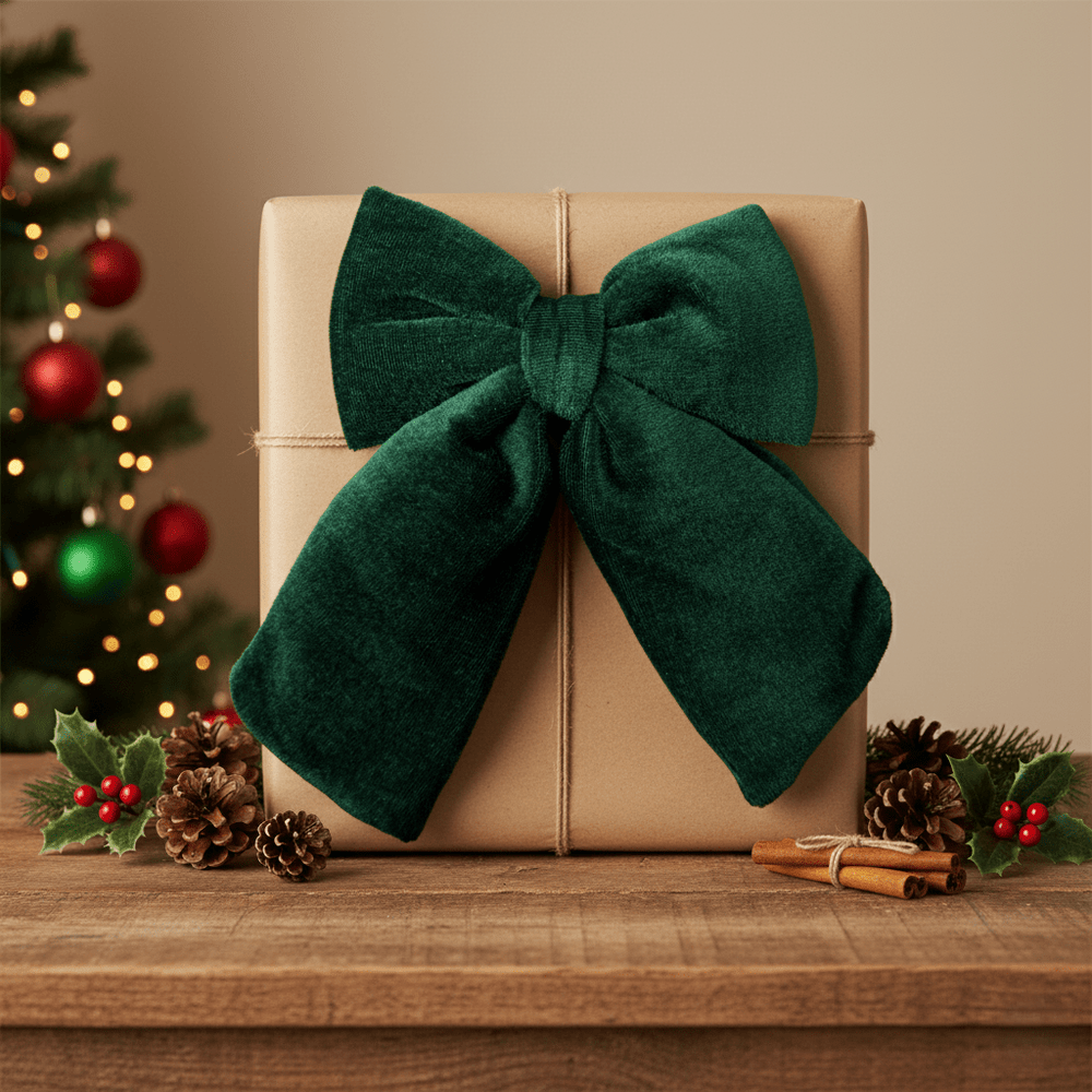 Weihnachtsschleife aus grünem Samt, H 20cm B 15cm, Deko Schleife Weihnachten Dekoration von EDG