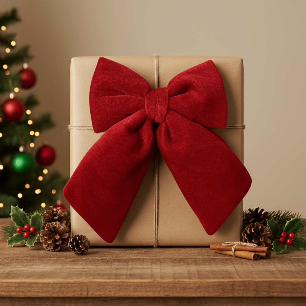 Weihnachtsschleife aus rotem Samt, H 20cm B 15cm, Deko Schleife Weihnachten Dekoration von EDG