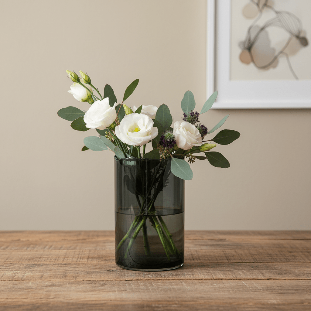 Glasvase, Dekovase aus Glas, schwarz transparent, Zylinderform mit wellenförmigem Rand, B 15 cm × H 23 cm – von Dekocandle