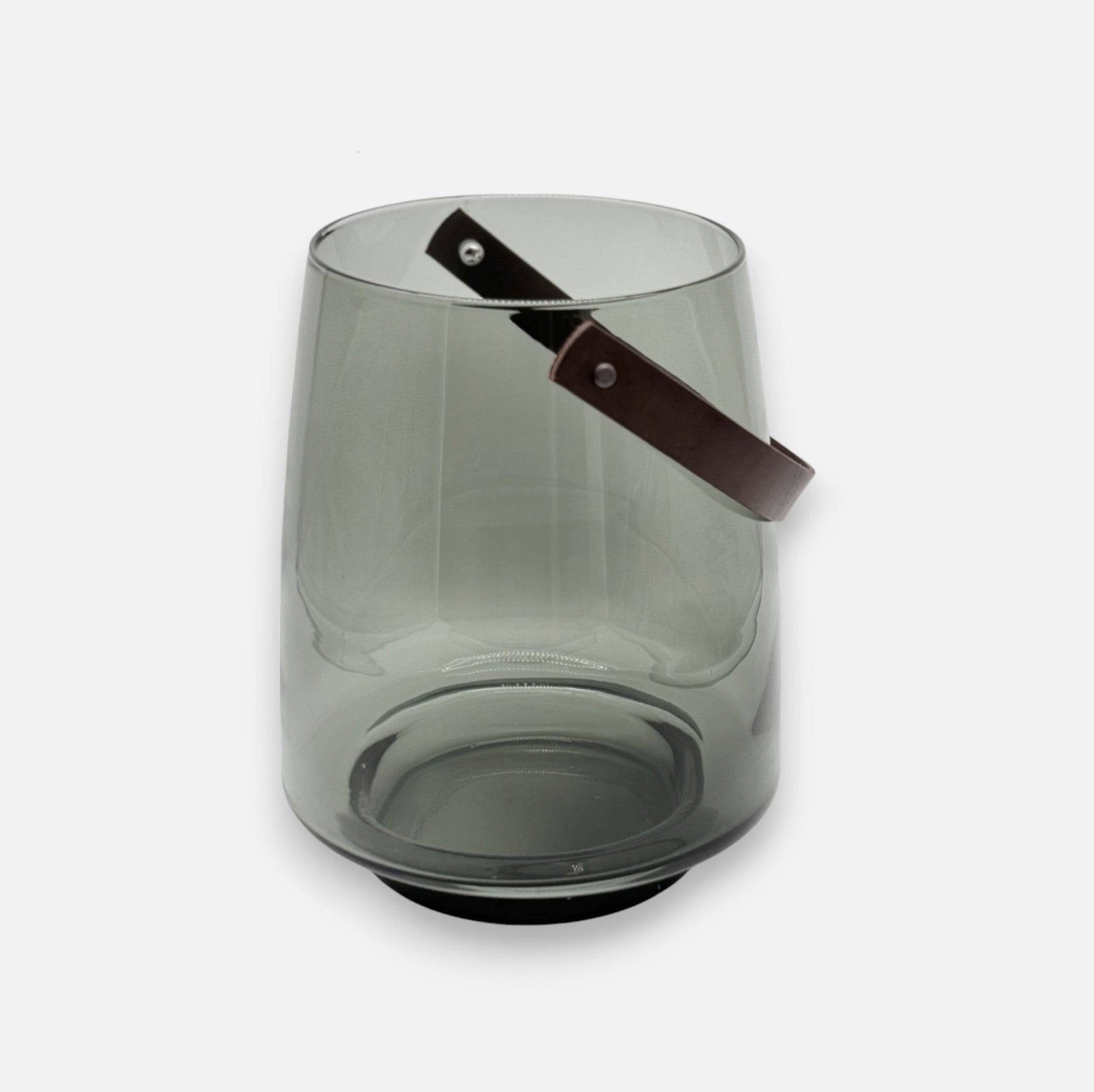 Kerzenhalter, Windlicht aus Glas für Stumpenkerzen, grau transparent, mit Henkel, B 22,5 cm × H 28 cm – von Dekocandle