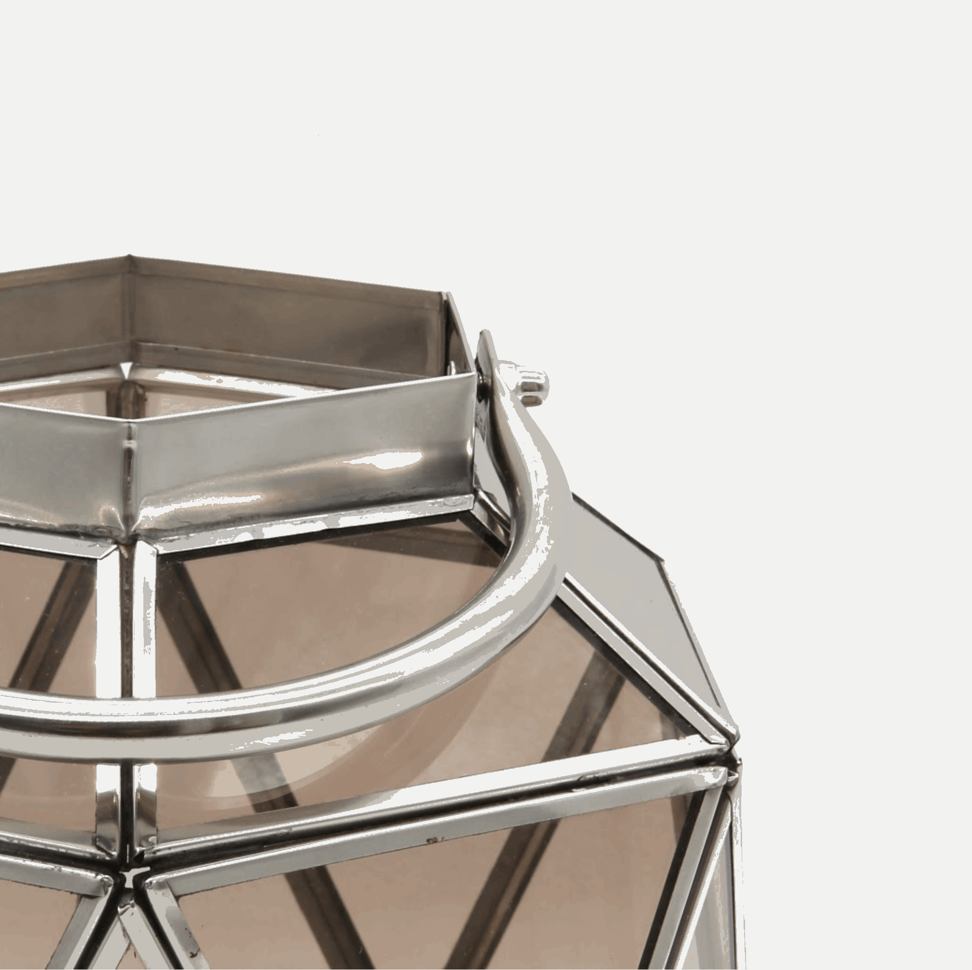 Windlicht, Laterne aus Metall und Glas für Stumpenkerzen, silber-braun, modern, B 25 cm × L 27 cm × H 25 cm – von Parlane